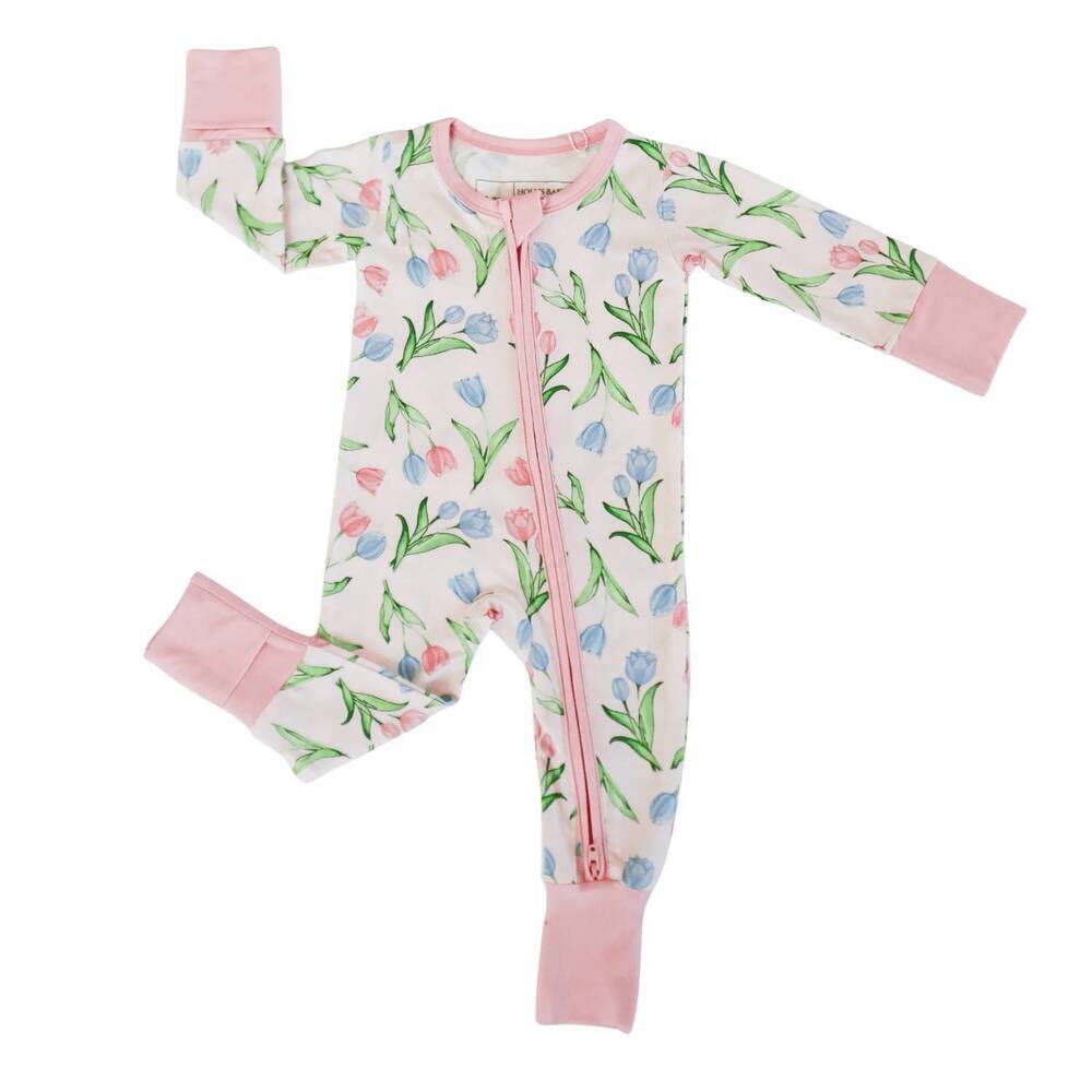 NEW SMALL SHOP kids tulips bamboo zipper romper in multi
